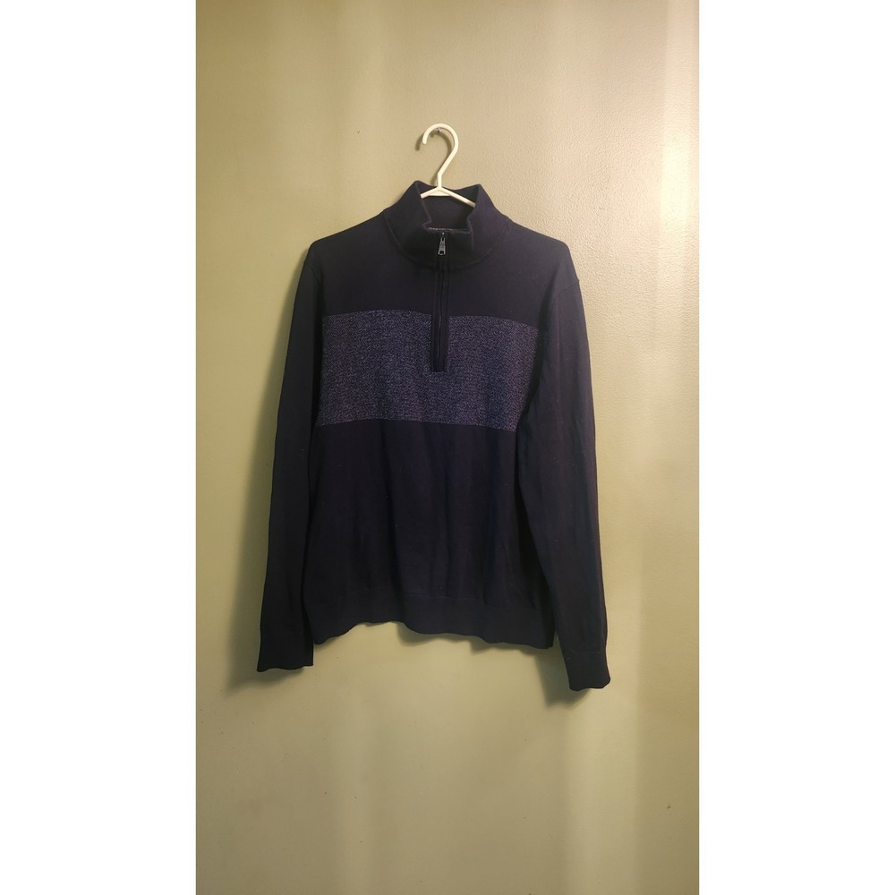 Banana Republic Mens Pullover 1/4 Zip Mock Neck Sweater LG Black Cotton/Cashmere